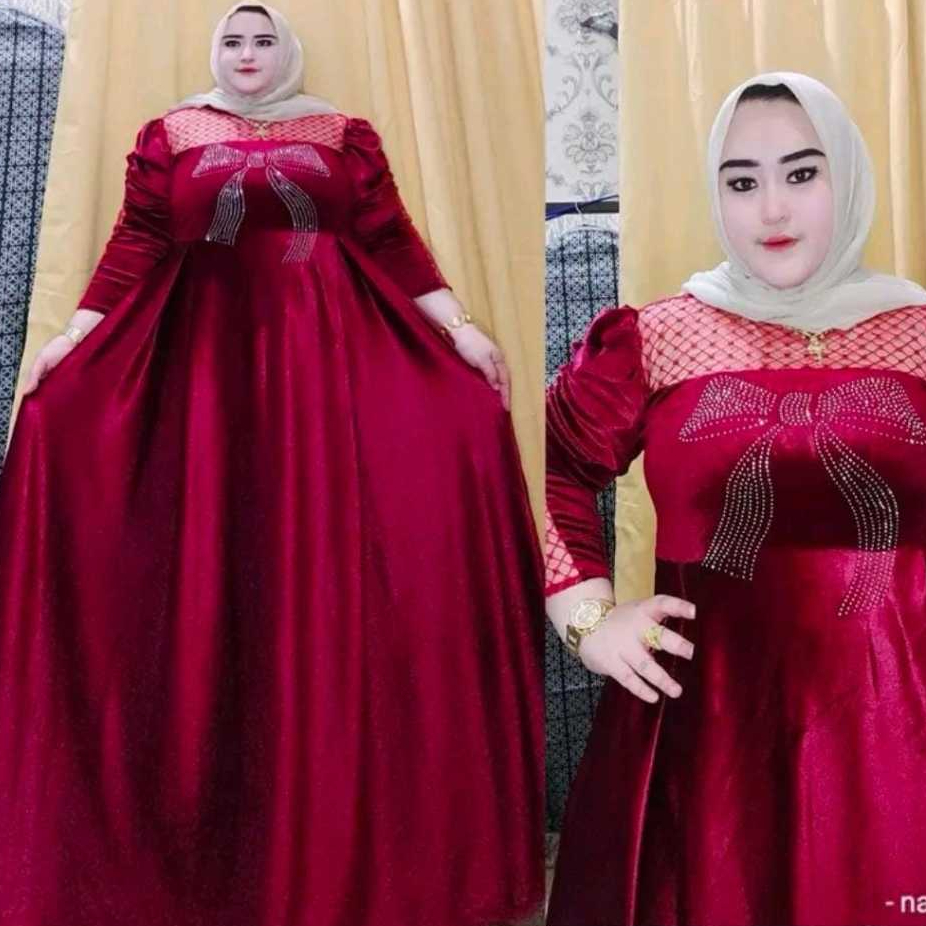 Gamis Premium Bludru Velvet Mix Tile Brukat Pita Elegan Ready Size Standart Dan Jumbo