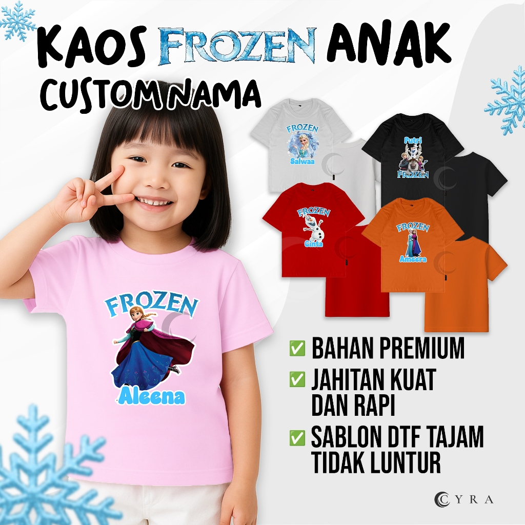 Kaos Anak Sablon Custom Nama Motif Frozen Premium
