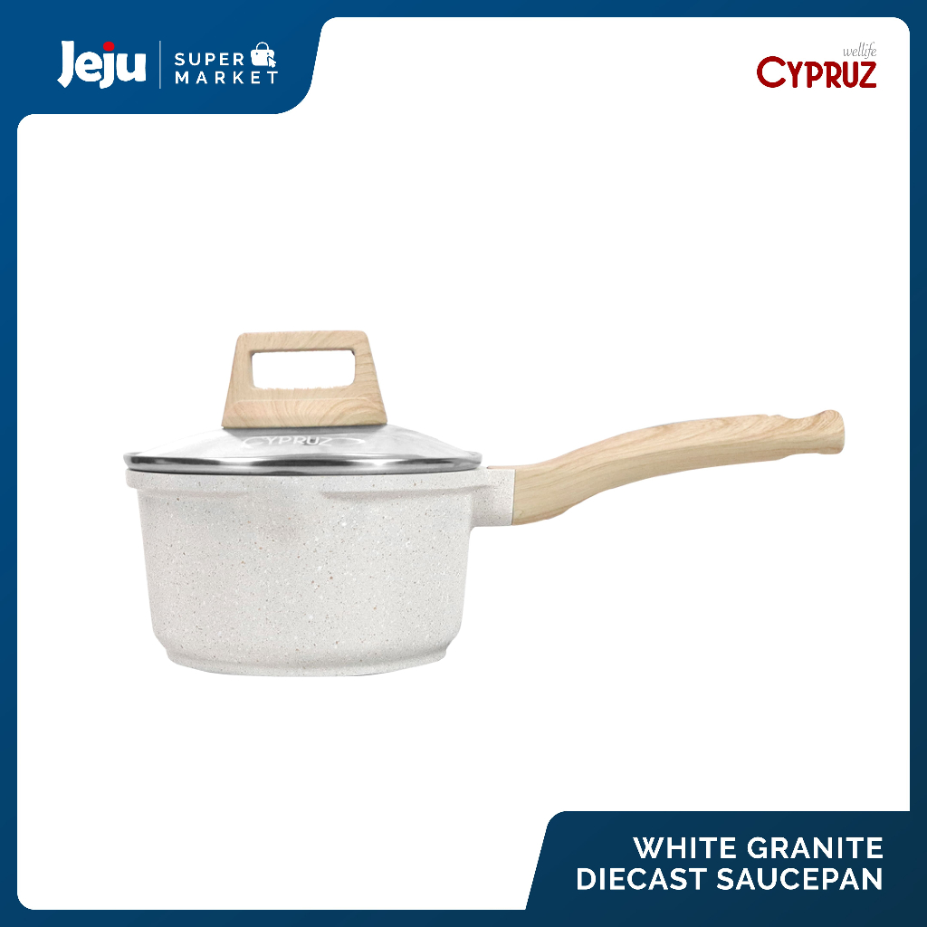 Cypruz Panci Susu Anti Lengket Sauce Pan White Granite Diecast Series Dengan Tutup 18 cm