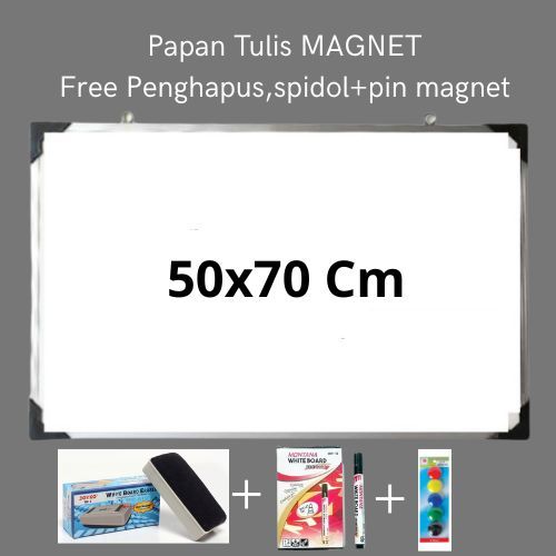 

Papan Tulis Magnet + PIN - Papan Tulis 50x70 cm free spidol dan penghapus