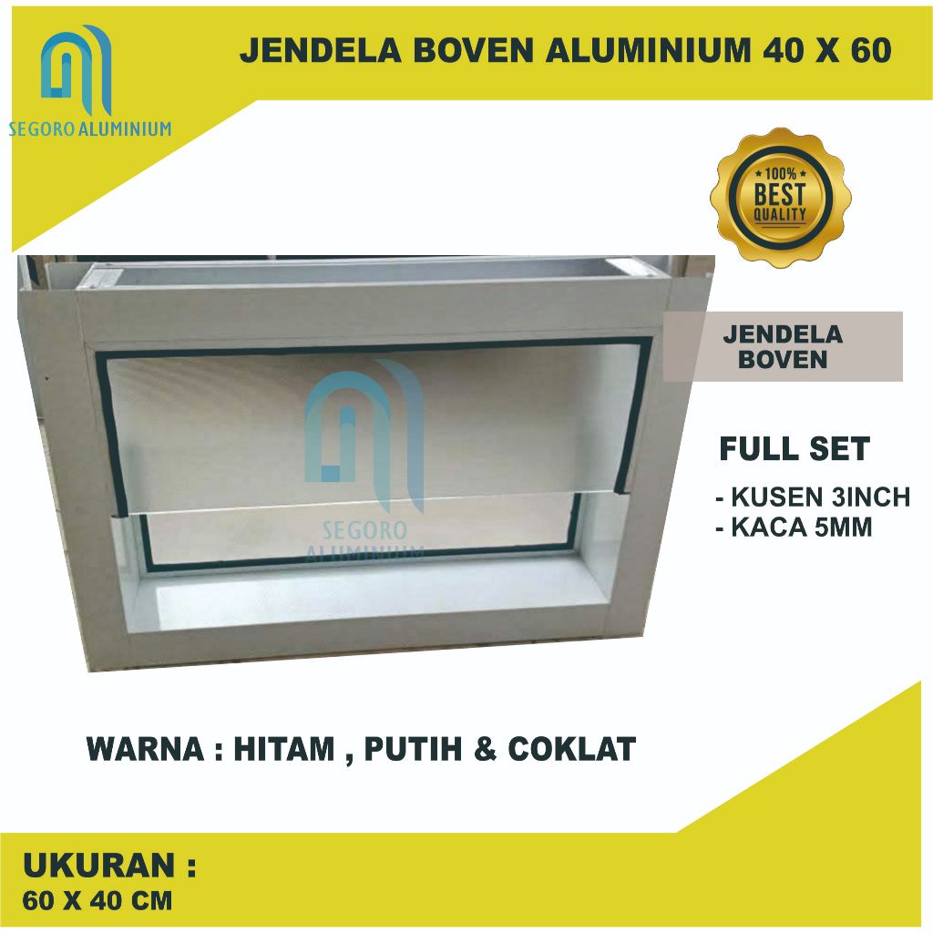 Jendela Boven Aluminium 40 x 60 cm II Kaca Zig Zag II Jendela Kamar Mandi Tinggal Pasang