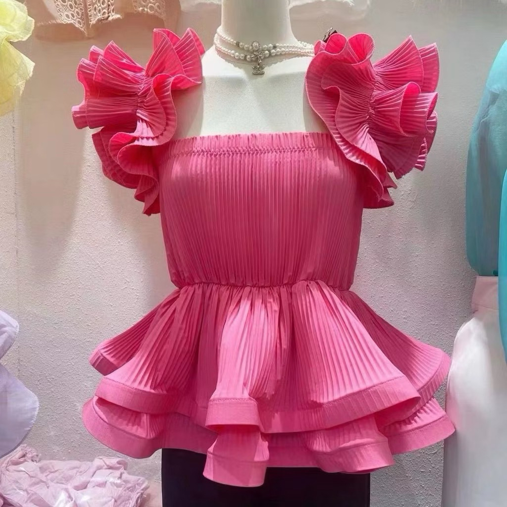 IMPORT BARU NEW PLEAT ruffle woman premium / ruffle top / barbie top / atasan tanktop wanita / Petal
