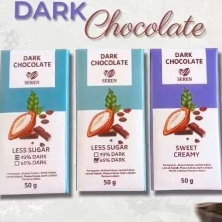 

COKLAT DARK 93%,63%CREAMY DARK SEREN CHOCOLATE