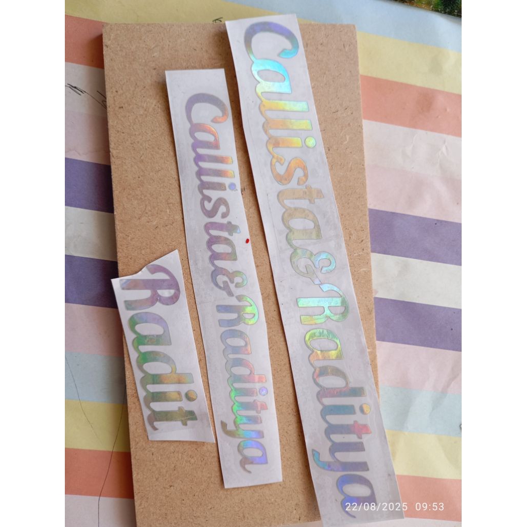 STIKER NAMA - CUTTING STIKER HOLOGRAM - UNTUK PASANG DI MOTOR / LAPTOP / HP /TUMBLER