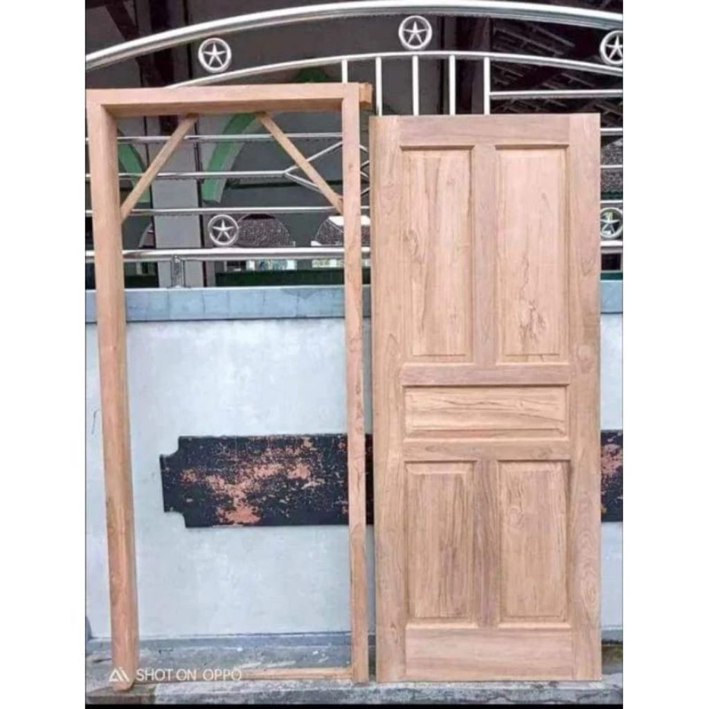 (Ready stok)1 set  Pintu & kusen kayu mahoni pintu depan pintu rumah full kayu