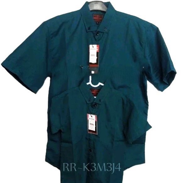 Hem Kemeja Couple Ayah dan Anak laki laki Polos Lengan Pendek Warna Hijau Botol