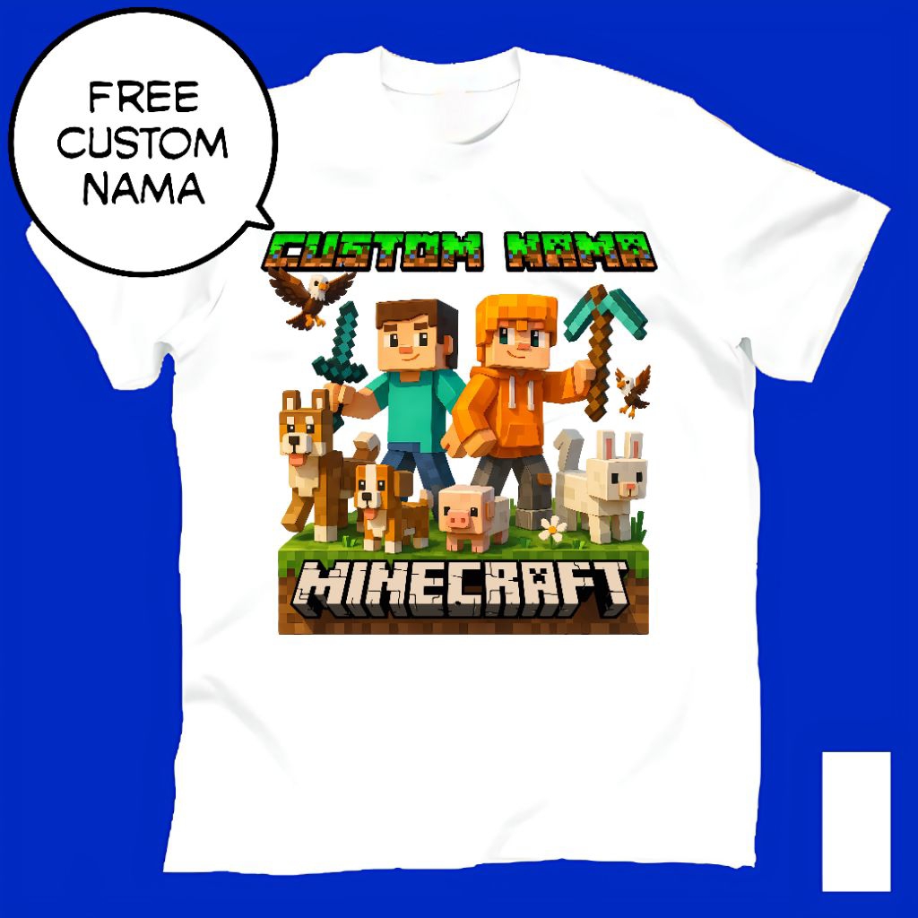 Baju Kaos Tshirt T Shirt Pria Laki Cowok Cewek Perempuan Unisex Anak Dewasa Remaja Game Minecraft Mi