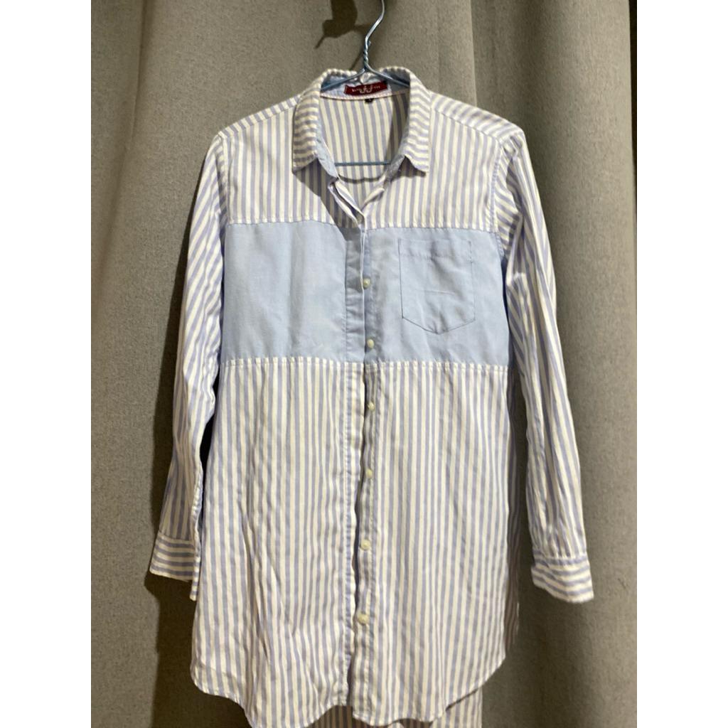 Kemeja biru salur tunik preloved