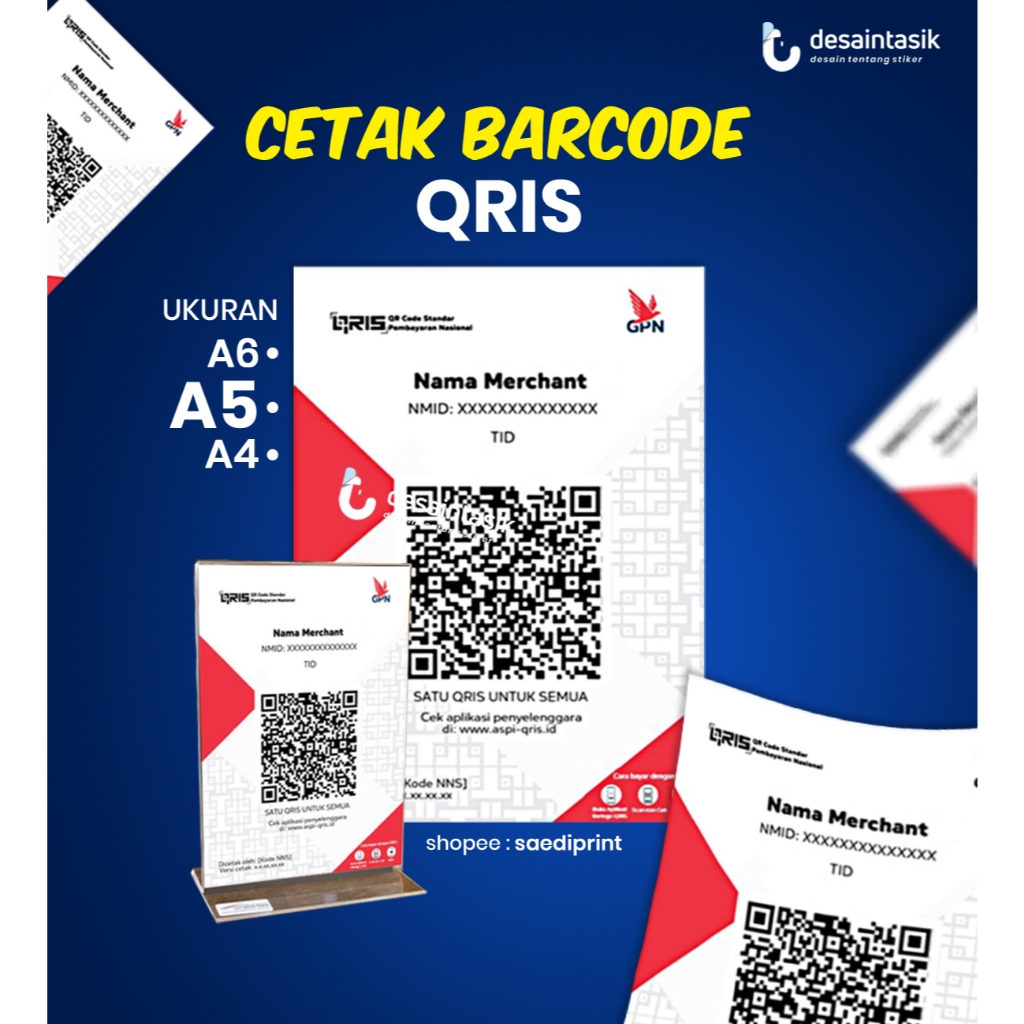 

Cetak QRIS custome, QRCode, Barcode, Vinyl, Tahan Air, A5 Termurah