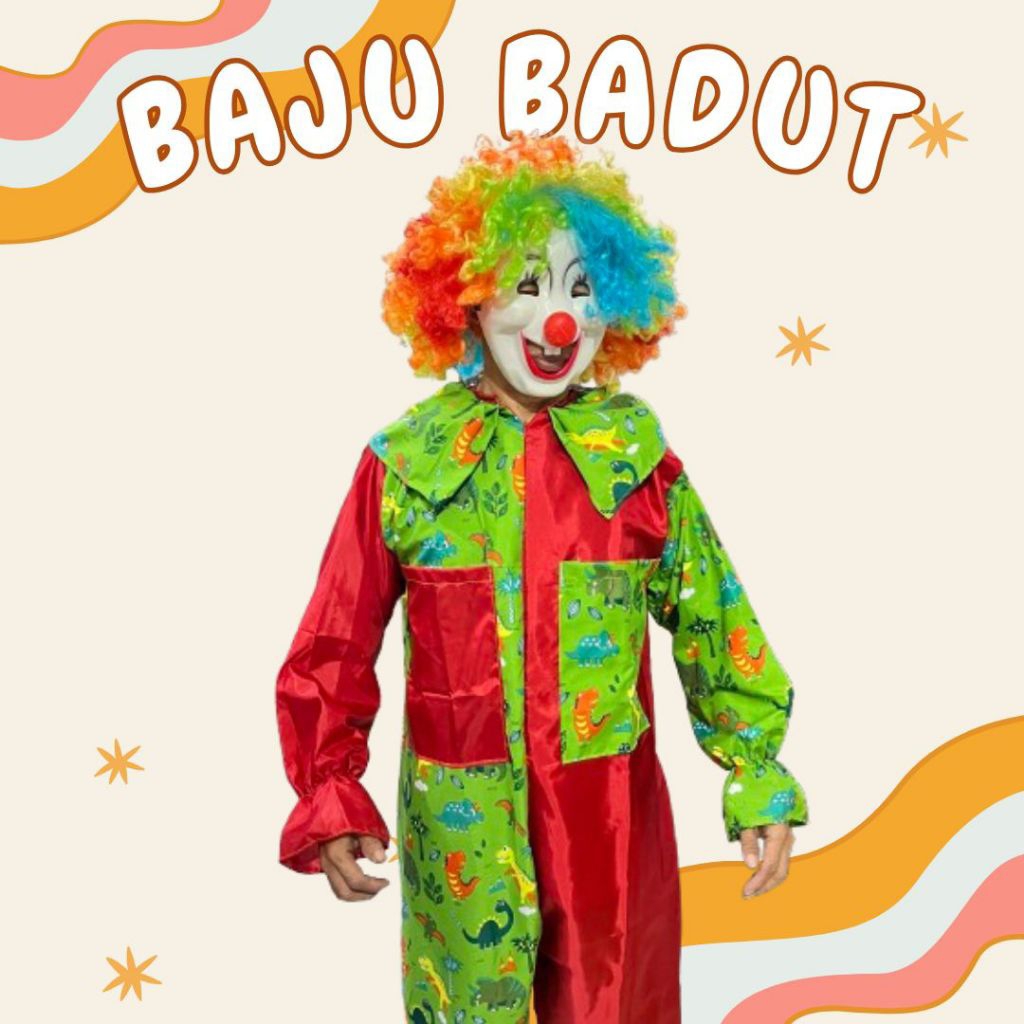 Kostum Baju Badut Dinosaurus Warna Cerah Topeng Wig