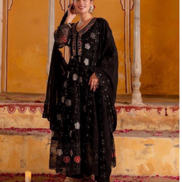 Baju dres india premium mewah hitam (2959)