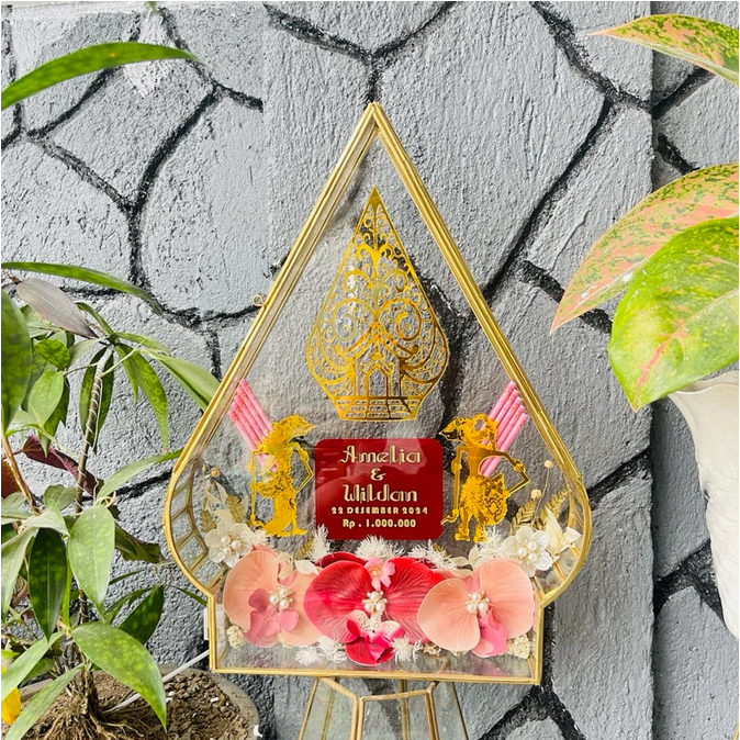 Frame Mahar Wayang Premium 3D Akrilik Gold 40x30CM || Frame Wayang Gunungan 3D Gold