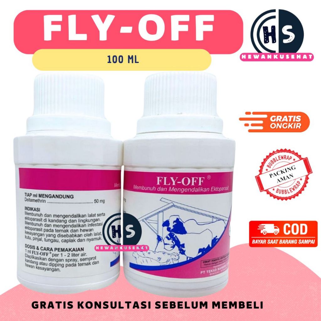 FLY OFF 100 ML - Obat Anti Lalat Kutu Nyamuk Pinjal Tungau Caplak Parasit Semprot Hewan - Obat Lalat