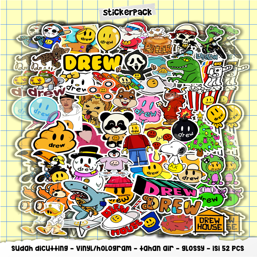 

stiker aesthetic isi 52pcs, drew series, vinyl & hologram tahan air