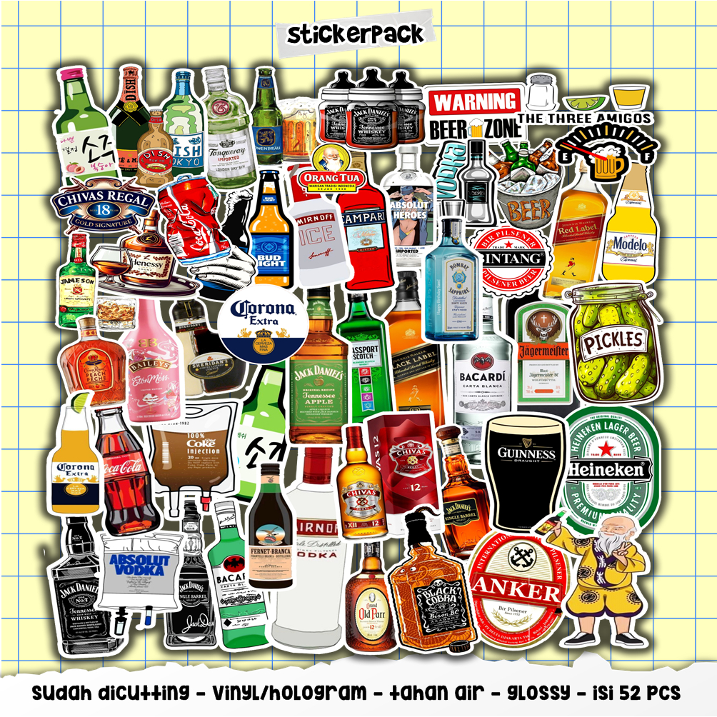 

stiker aesthetic drink series isi 52pcs, vinyl & hologram tahan air