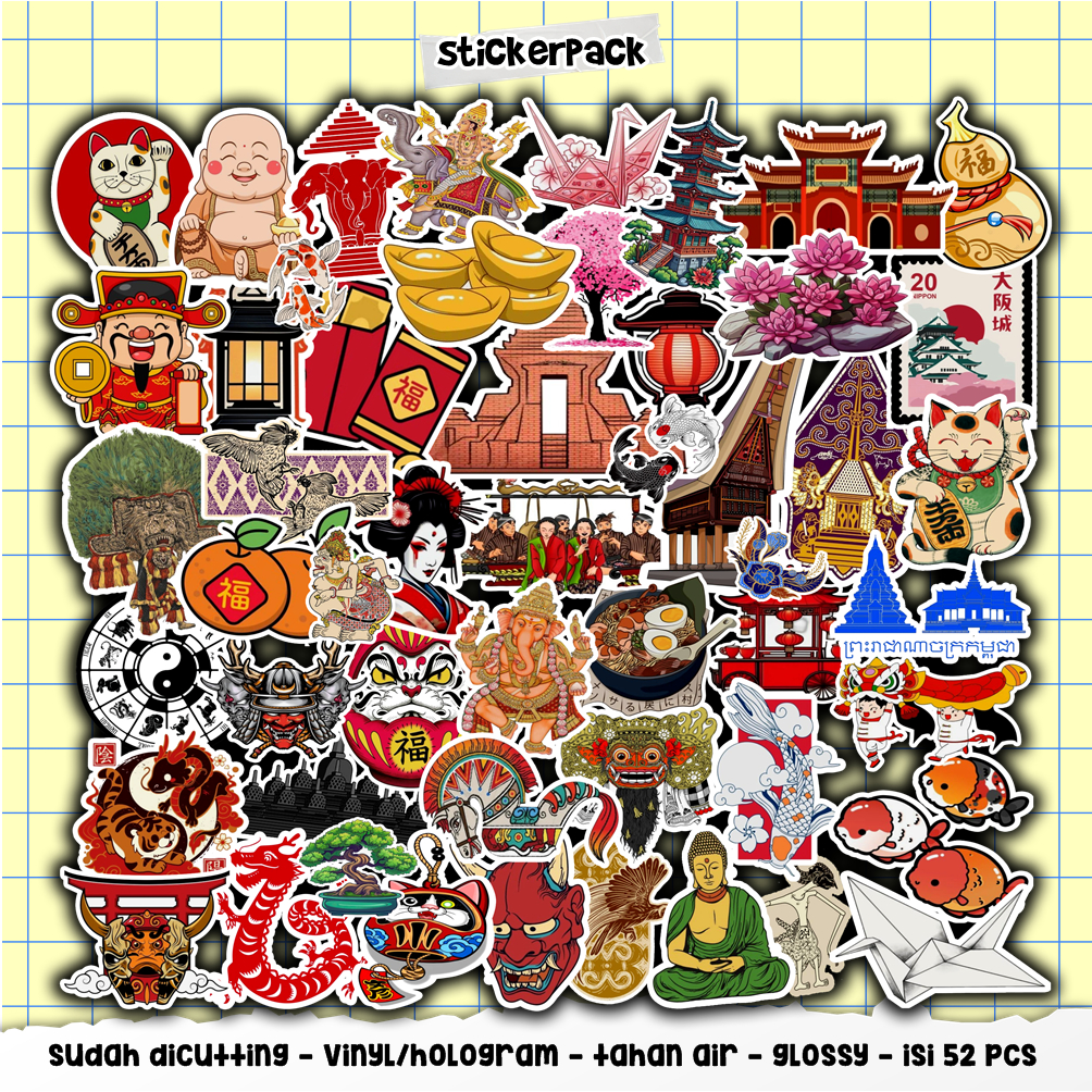 

52pcs sticker asian series, stiker vinyl & hologram tahan air