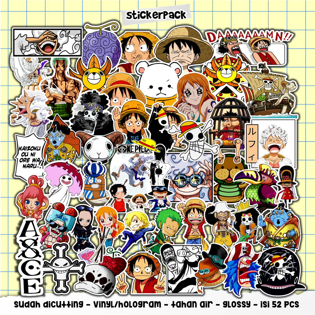 

52pcs stickerpack one piece series part 1, vinyl & hologram tahan air