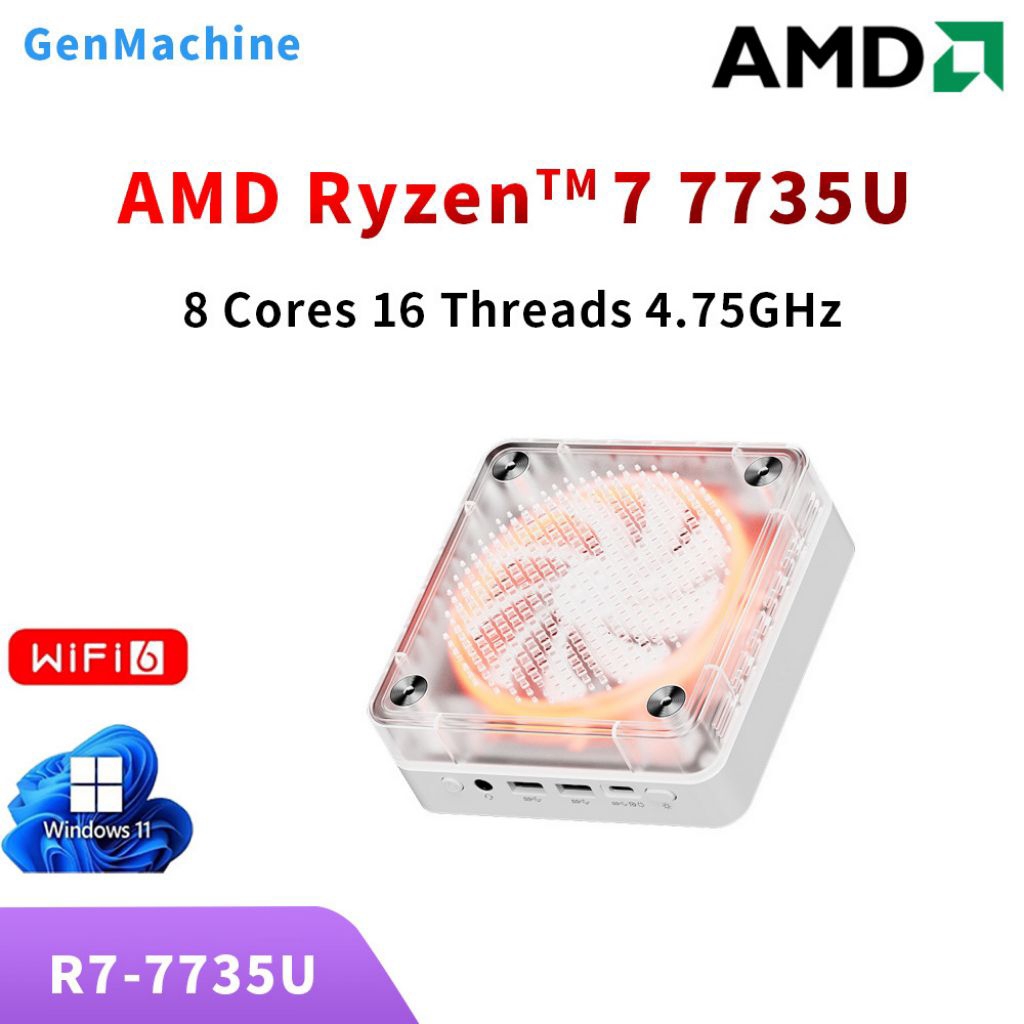 Mini pc GenMachine Ryzen 7-7735U Dual Ethernet Port Gaming/USB 4.0 Interface Business Cross-border M