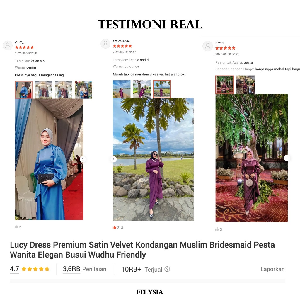 Lucy Dress Premium Satin Velvet Kondangan Muslim Bridesmaid Pesta Wanita Elegan Busui Wudhu Friendly