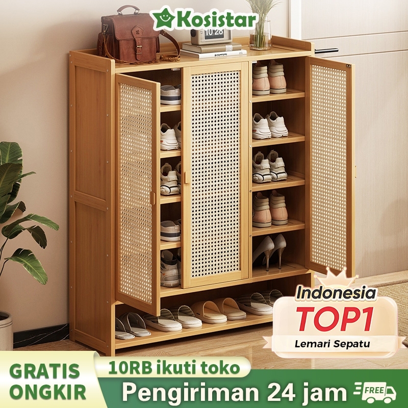 Kosistar-Lemari Sepatu Tertutup Rotan Minimalis Jaring bernapas Lemari Sepatu Kayu Minimalis Lemari 