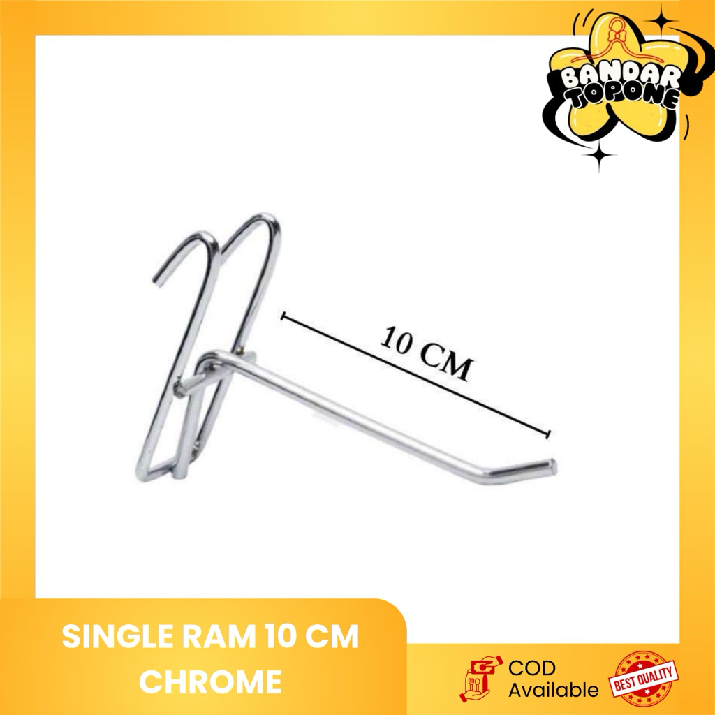 Cantolan Ram Gantungan Besi || Cantolan Aksesoris Single Ram 10 cm chrome Stenlis Display Kawat