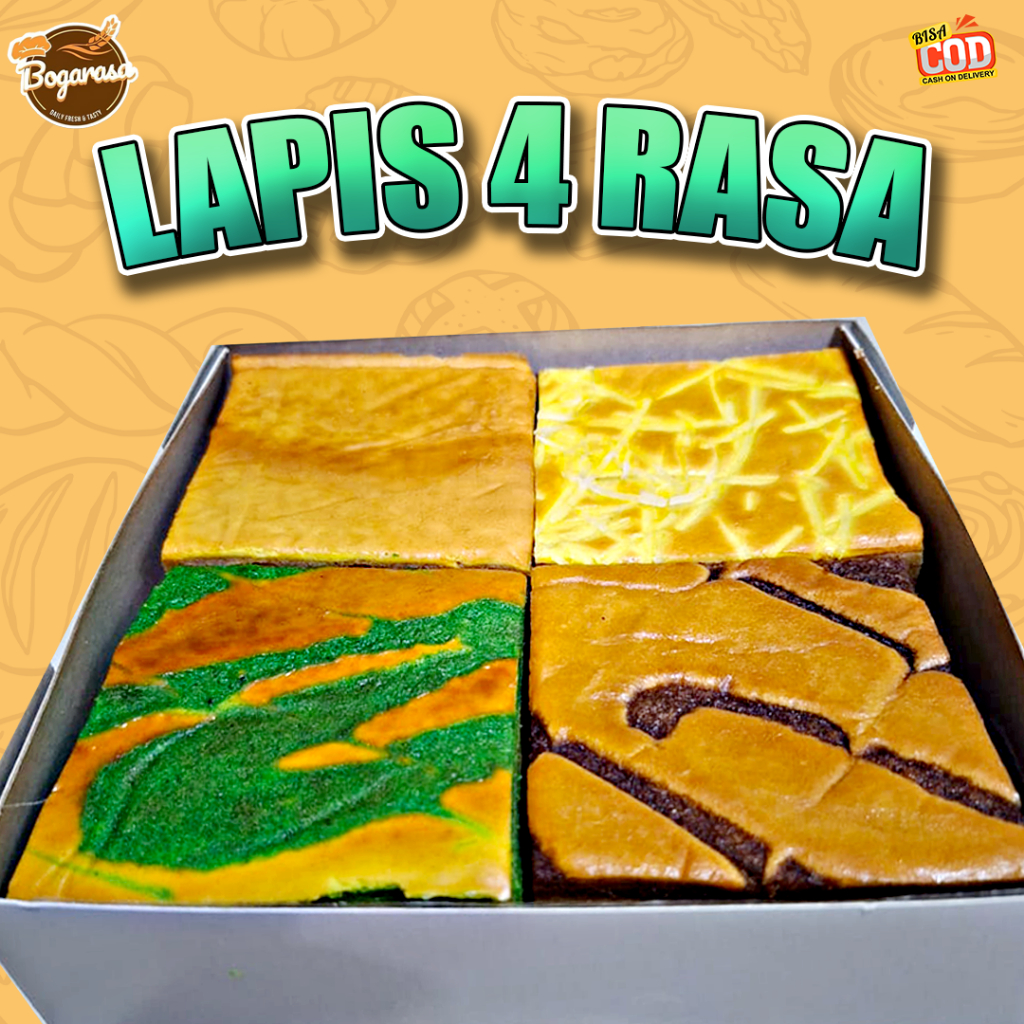 

LPIS legit 4 rasa premium, lapis legit coklat pandan keju original, kue lapis basah,17x17x4cm