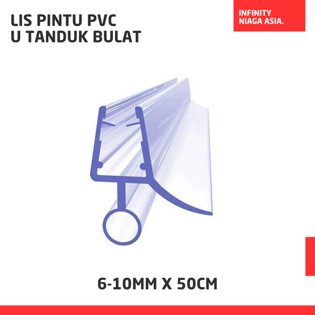 INADS Lis Pintu PVC Tipe U Tanduk Bulat / Seal Strip Penutup Celah Pintu Kaca Kamar Mandi PVC 50cm