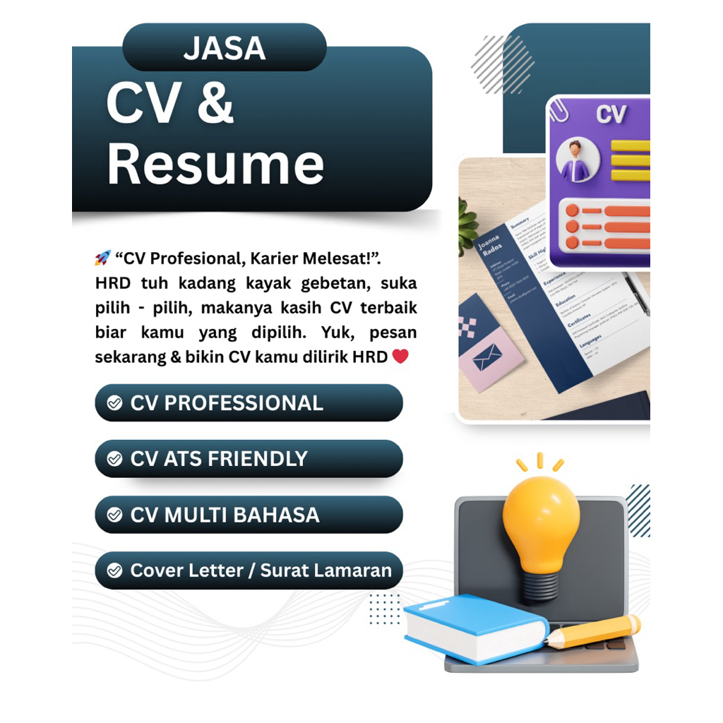 

CV ATS FRIENDLY, PROFESSIONAL, COVER LETTER / SURAT LAMARAN, PORTOFOLIO