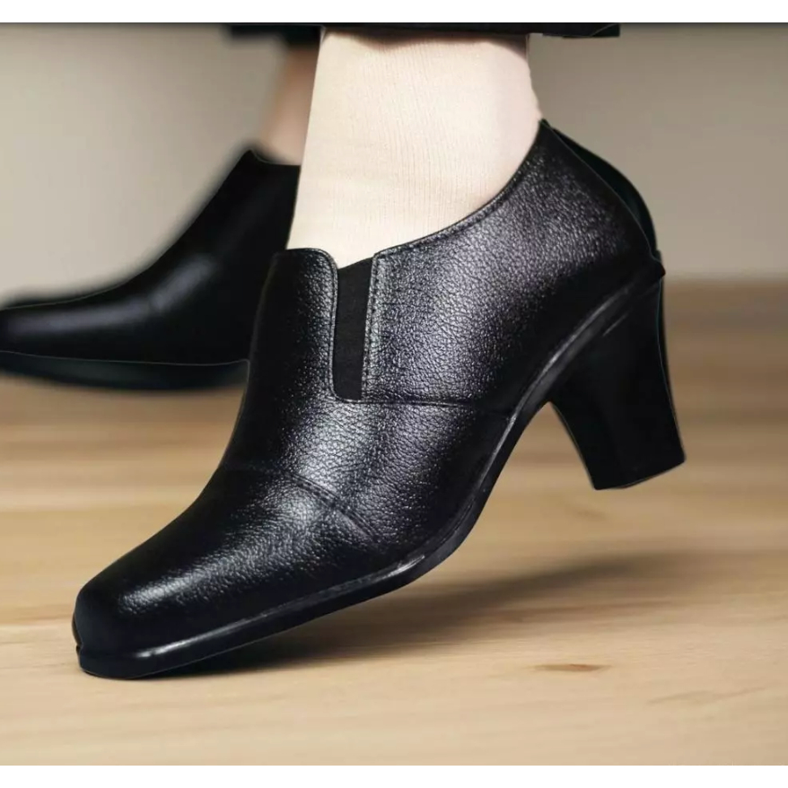 Cuero Shoes Clara Sepatu Wanita Kulit Hitam 7cm Heels