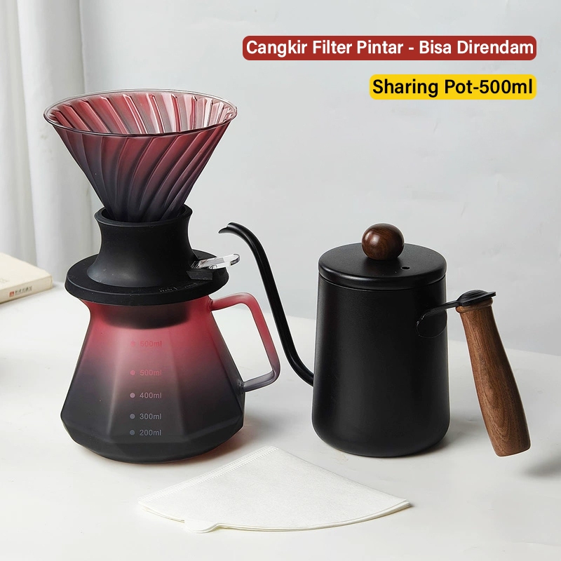 Coffee Dripper Kopi v60  - Alat Kopi v60 Dripper Set Cangkir Filter Pintar - Bisa Direndam Kaca Pot 