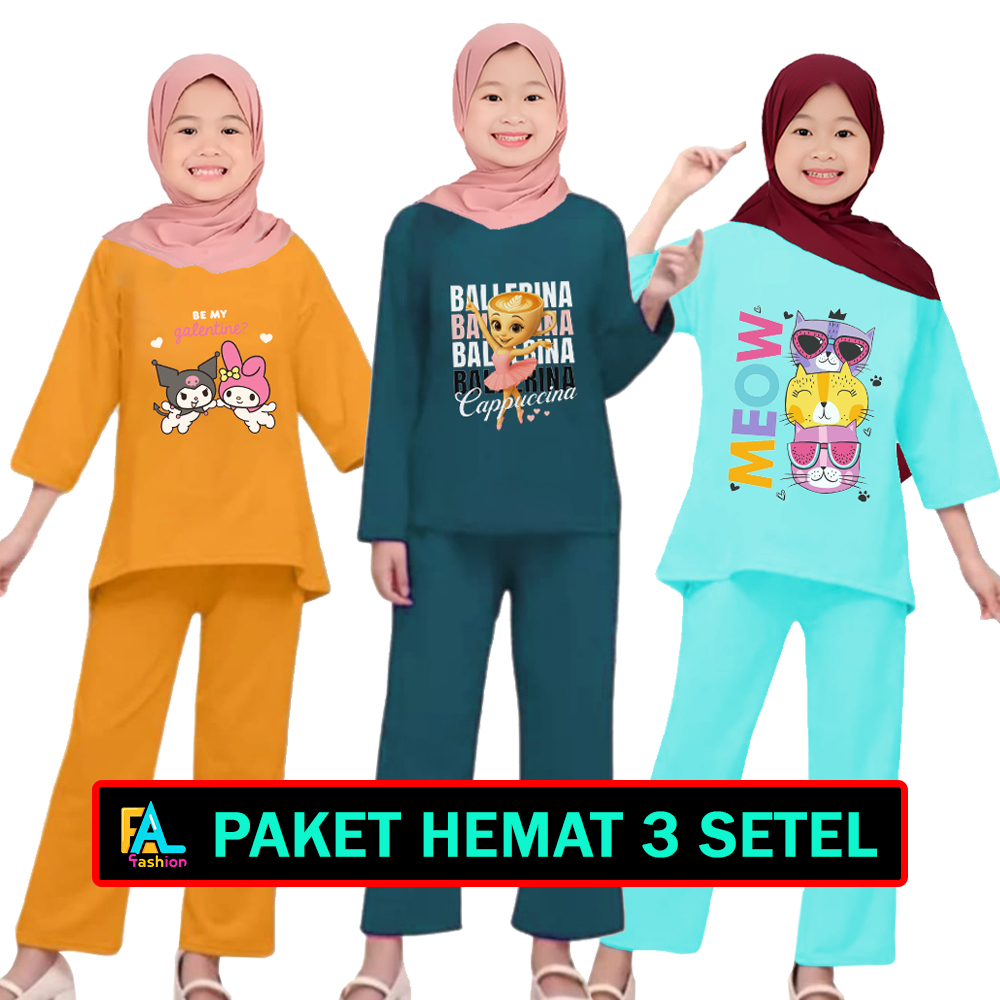 PAKET HEMAT 3 SETEL ANAK TANGGUNG PEREMPUAN BAJU ANAK REMAJA ABG KEKINIAN USIA 8-14 TAHUN