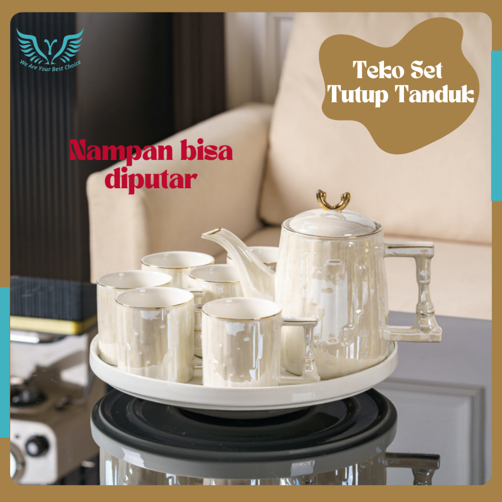 Teko Set Cangkir plus Nampan/ Set Minum Teh Keramik/Teko & Cangkir Gaya Rustic/Estetik/Teko Cangkir 