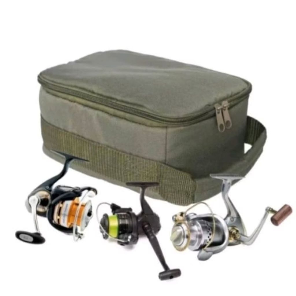 Tas reel pancing hijau army/Tas reel pancing laut 3 reel