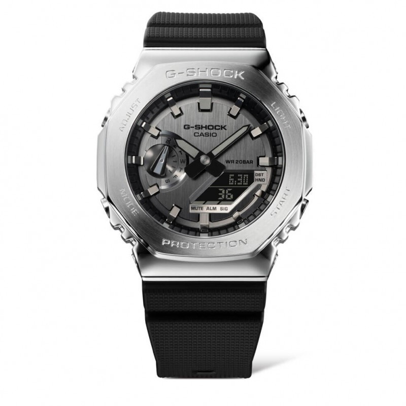 Casio Gshock GM-2100-1ADR Stainless Steel Black Rubber Jam Tangan Pria Original
