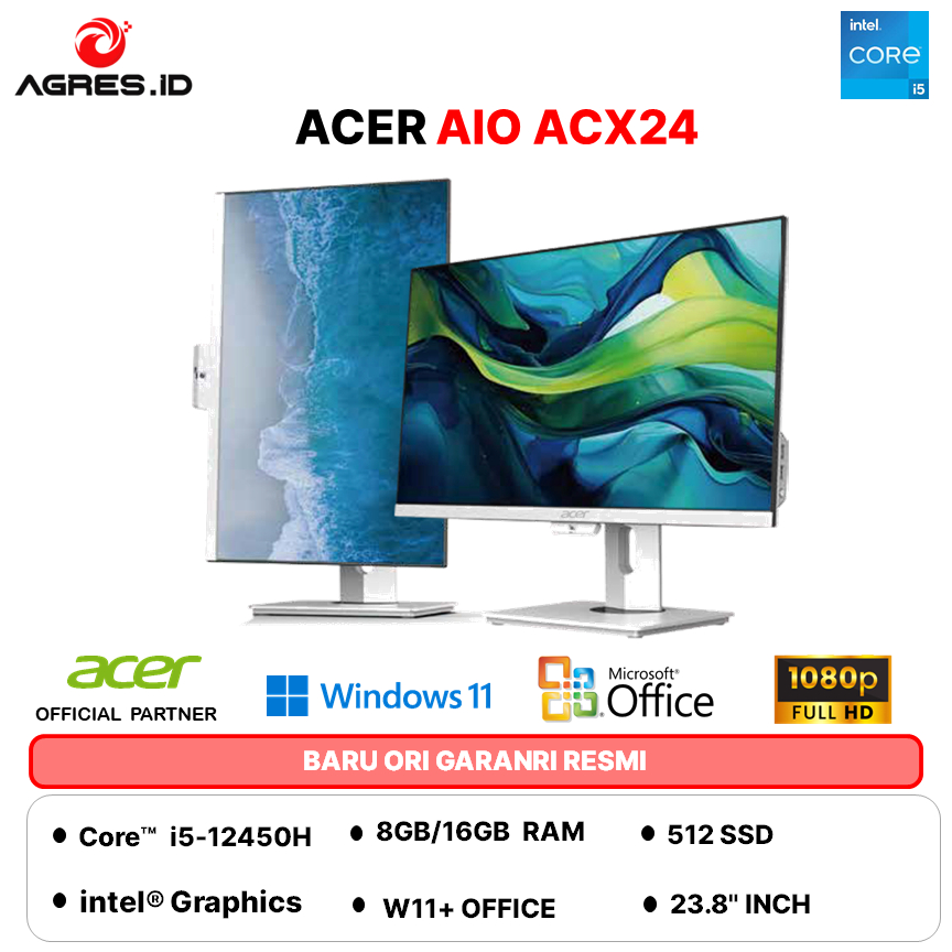 ACER AIO Aspire All in ACX24 Core i5 12450H - 16GB 512GB WINDOWS 11 + OHS2024  24 INCH