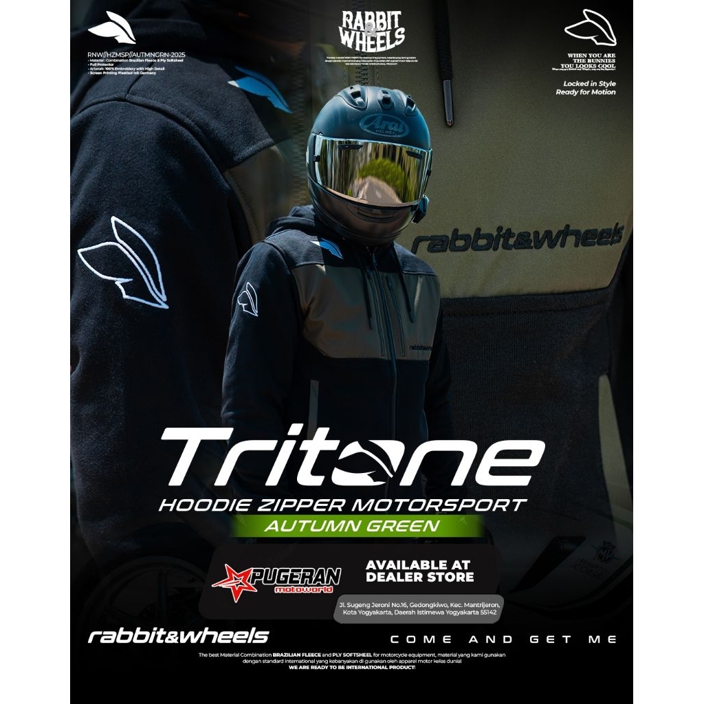 Yexstoree Hoodie Zipper Rabbit And Wheels Tritone