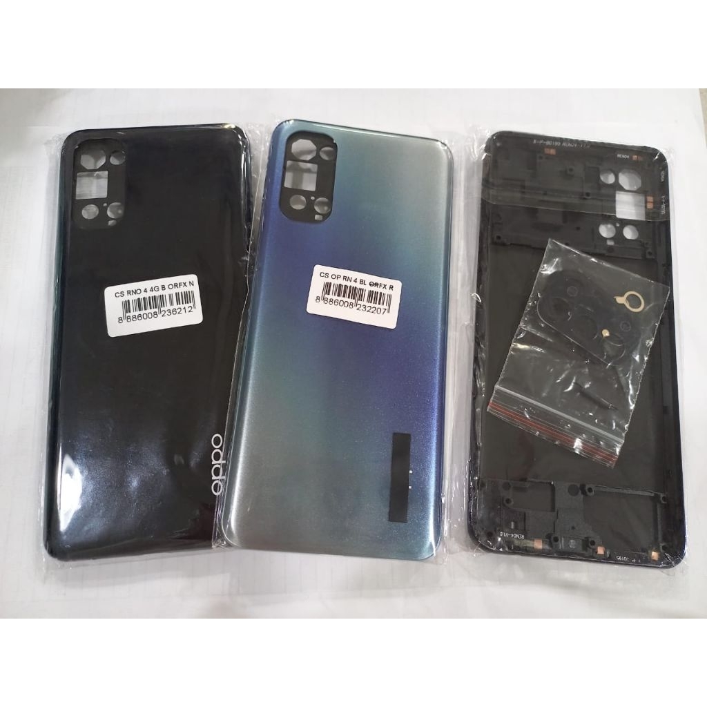 Reno 4 4G BACKDOOR + RING KAMERA + BAZEL TUTUP TULANG MESIN KESING HOUSING BACKCOVER FULLSET Oppo Re