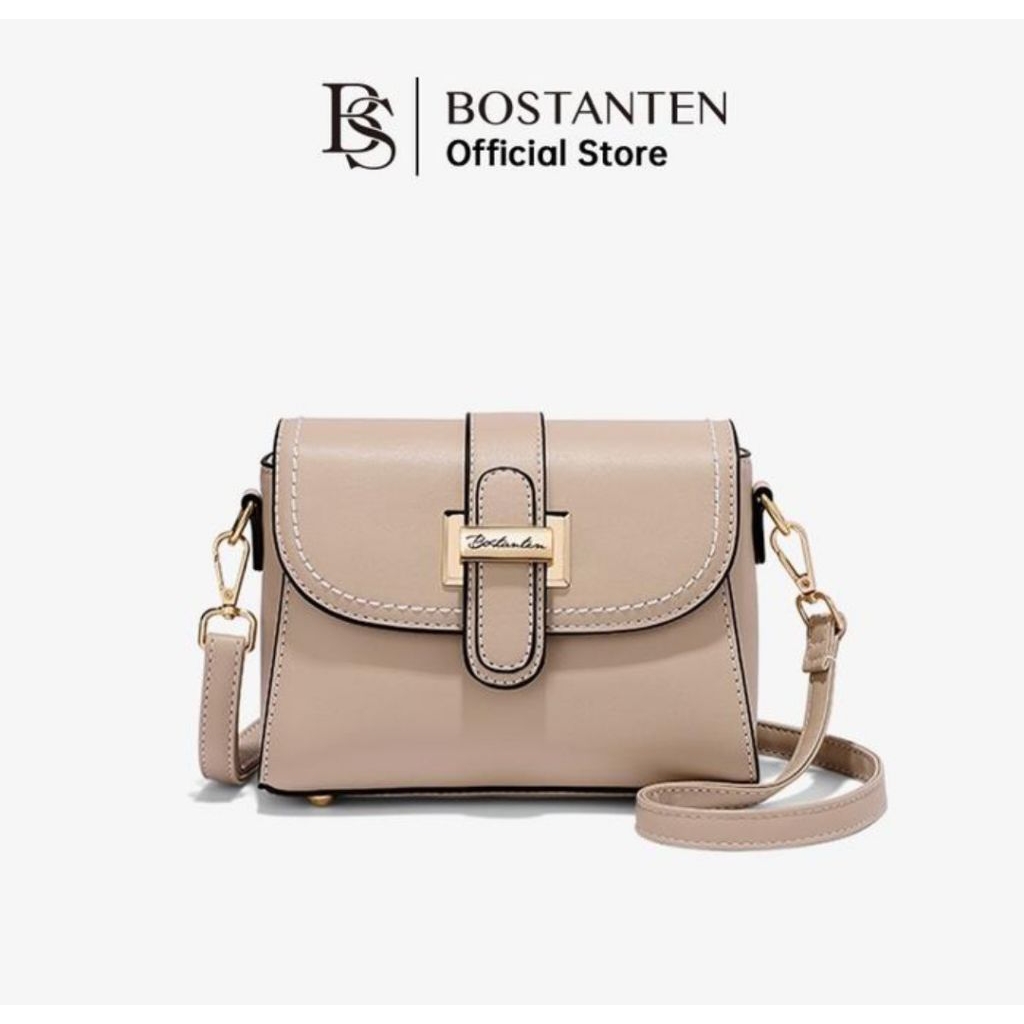 BOSTANTEN Tas Selempang Wanita Tas Bahu Wanita Kasual Kulit Sintetis Coklat Putih [Harley Bag]