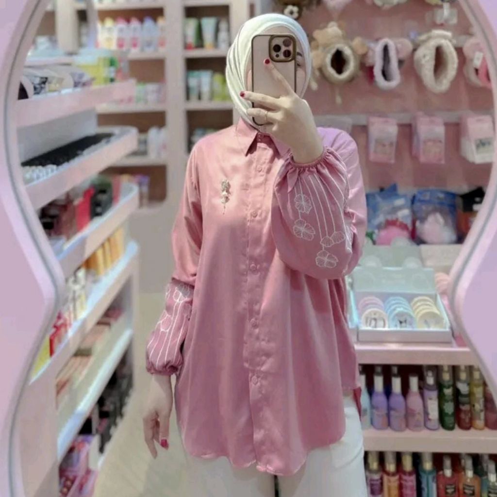 Kemeja Monic Bahan Rayon Twill Premiun Motif Bunga Bordir