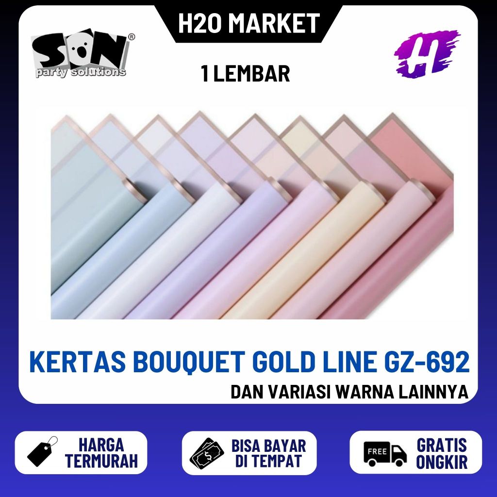 

❤️H2O❤️ ( 1 LEMBAR ) GOLD LINE WRAPPING PLASTIC GZ692 SON PLASTIK KERTAS BUKET BOUQUET BUNGA CELLOPHANE