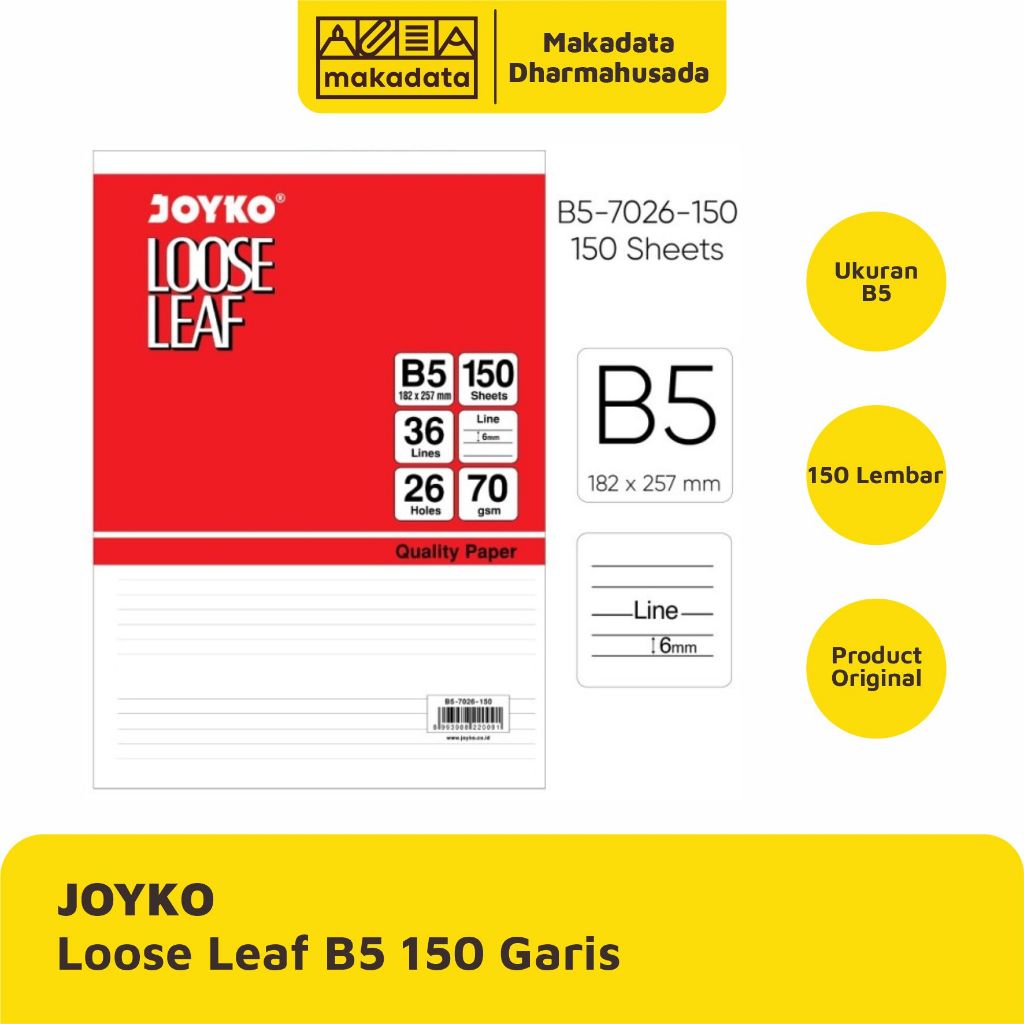 

LOOSE LEAF | KERTAS BINDER JOYKO B5-150 GARIS (1 PAK)