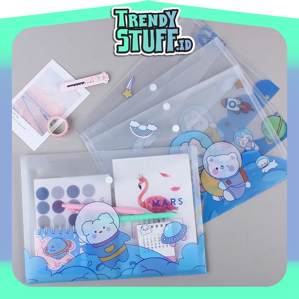TrendyStuff.id  Map Plastik Kancing Folio Map Folio A4 Kancing Bahan Plastik Motif Lucu Clear Sleeve