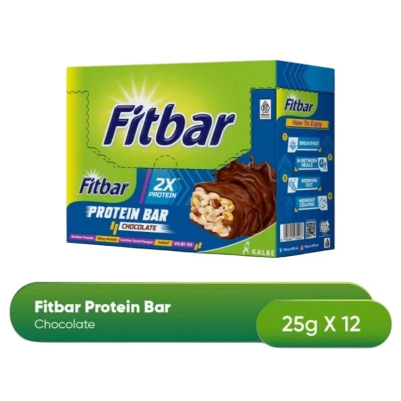 

Protein BAR Fitbar Protein Chocolate 1 box isi 12 x 25 gram DOUBLE PROTEIN
