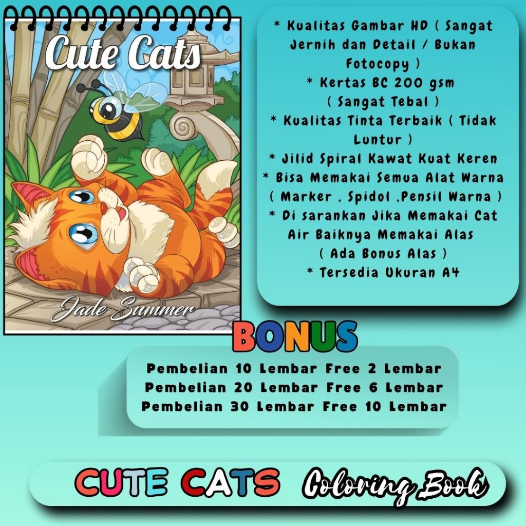 

Cute CATS Coloring Book Buku Mewarnai Sketsa Gambar Jernih Jelas Sudah HD Tema Bagus Untuk Semua Usia Kertas 200 gsm Sangat Tebal Murah Berkualitas
