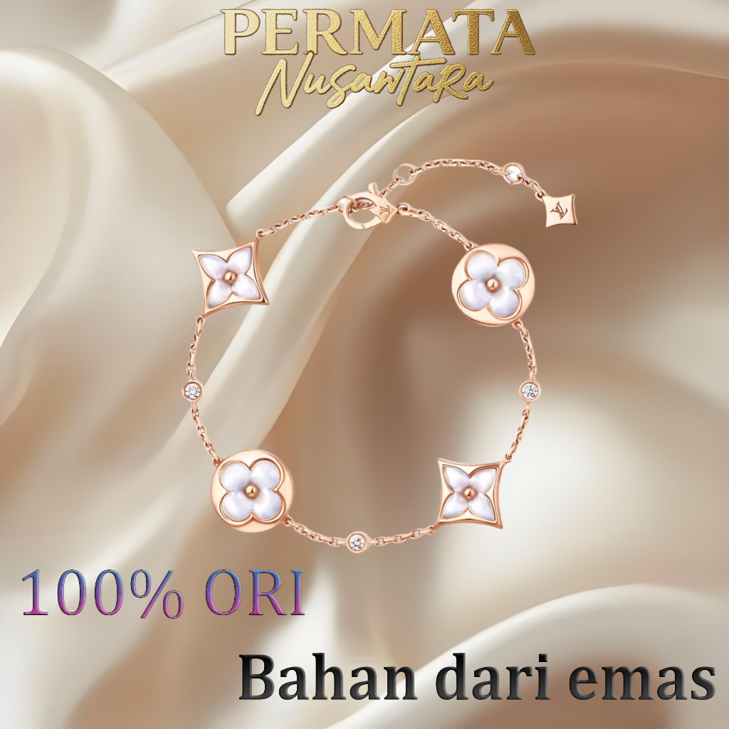 【18K emas asli/100%ORI】 Gelang bunga tua klasik/LV Gelang berlian emas 18k