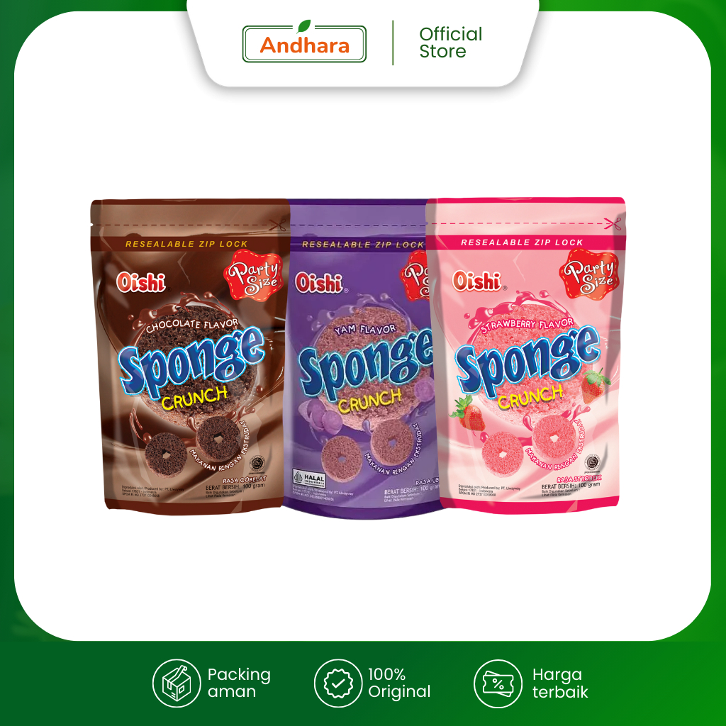 

Oishi Sponge Crunch Party Size 100gr - Makanan Ringan Ekstrudat Aneka Rasa