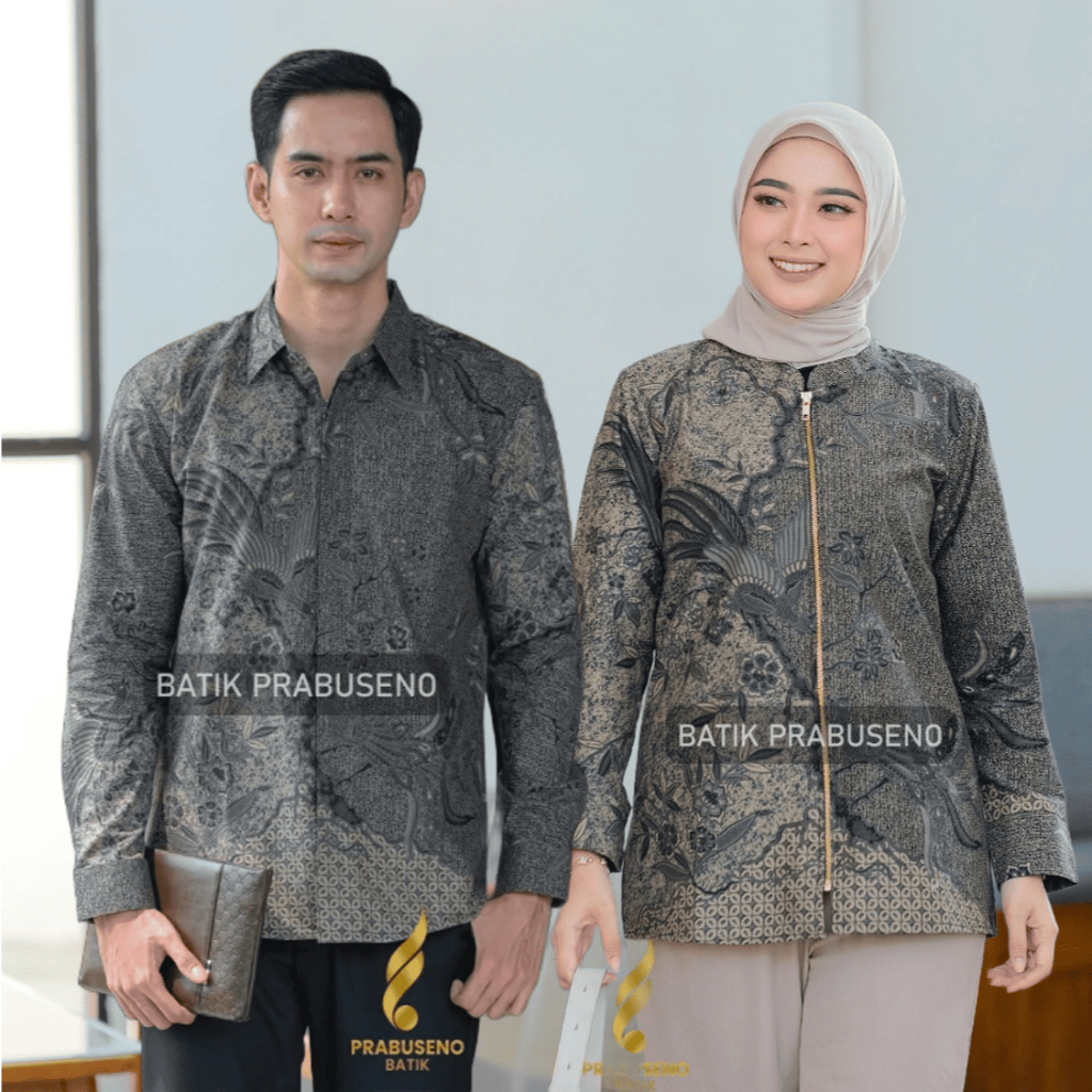 Prabuseno Batik Couple Motif REGHAN Pria Wanita Lengan Panjang Slimfit Original Full Furing Sarimbit