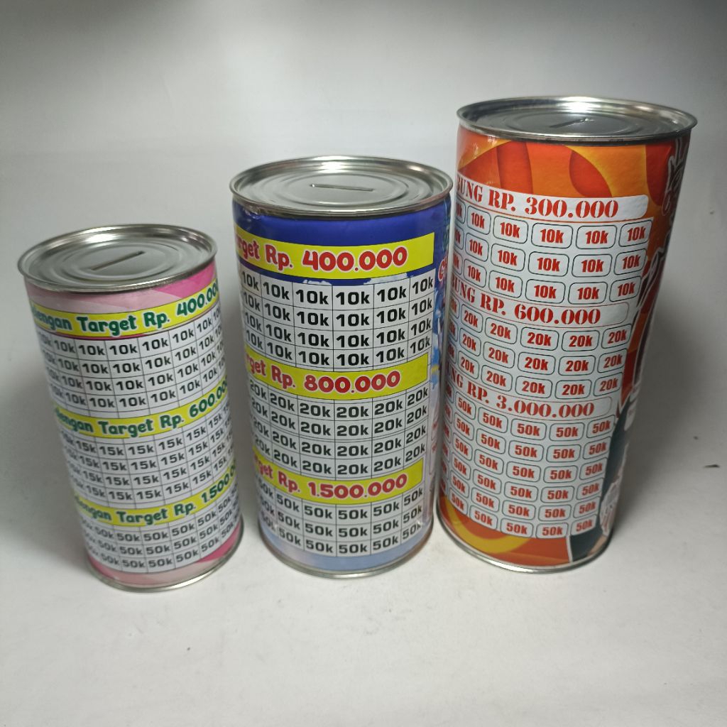 Tabungan Target M L XL, Tabungan Target 400ribu,600 ribu, 800rb, 1,5 Juta, 3 Juta, Celengan Tabung M