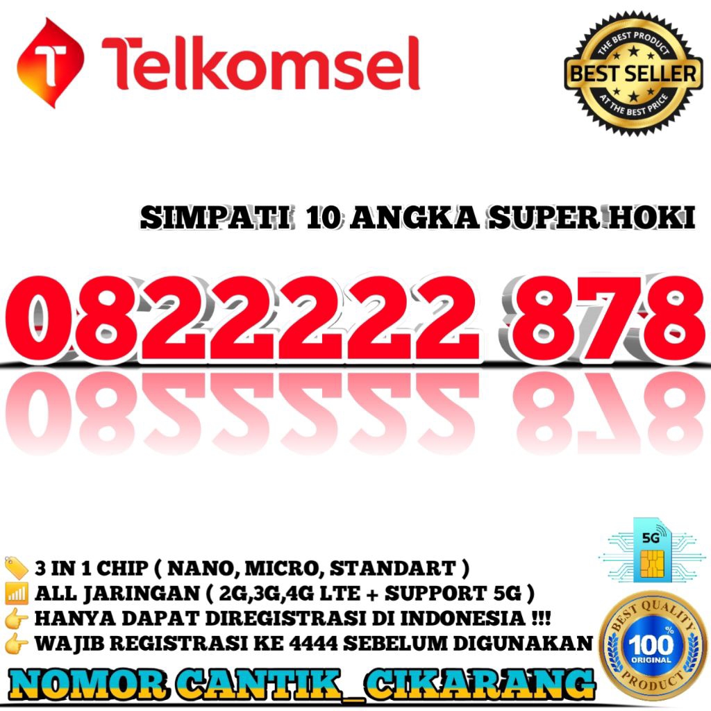 Nomor Cantik Simpati 10 Digit - Kartu Perdana Nomor Cantik Telkomsel 5G - Nomor Cantik Simpati 22222