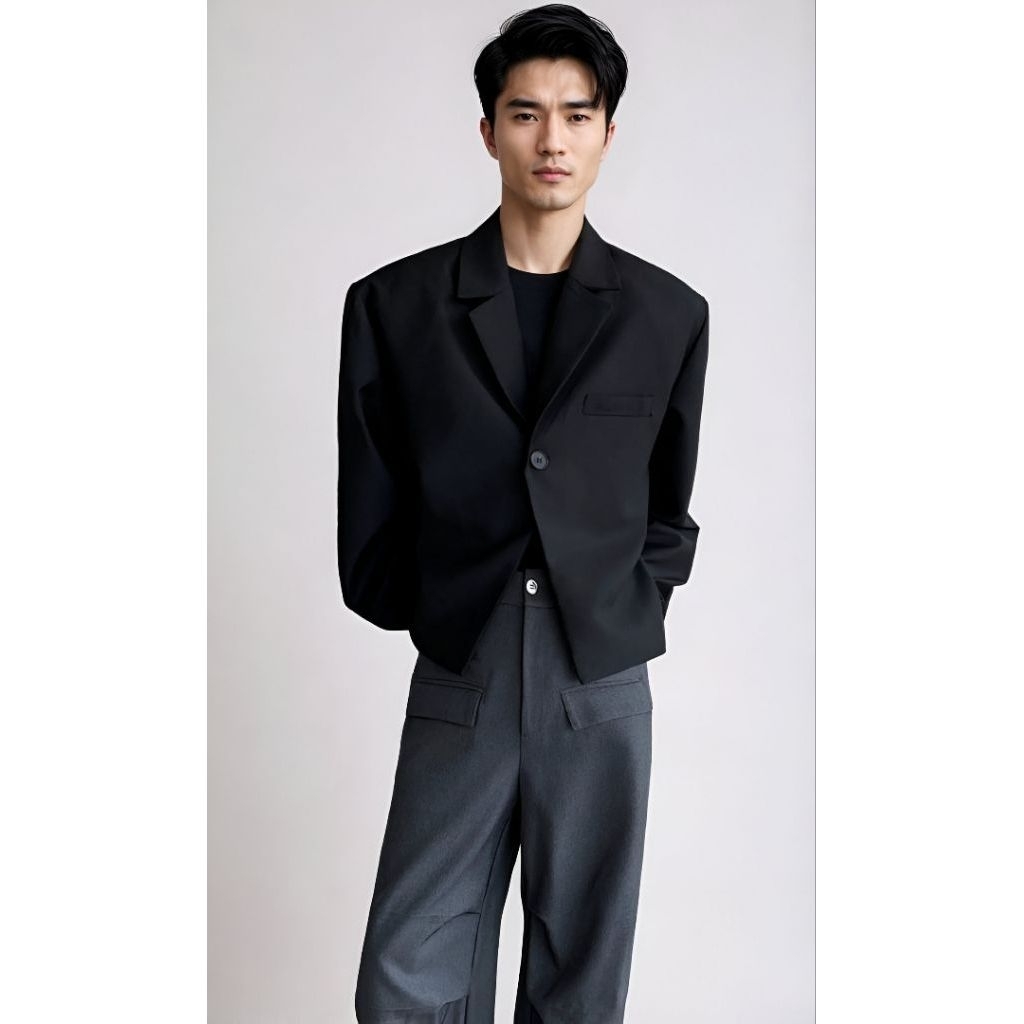 Blazer crop pria hitam/Jas blazer pria/Korean style/Jas formal pria